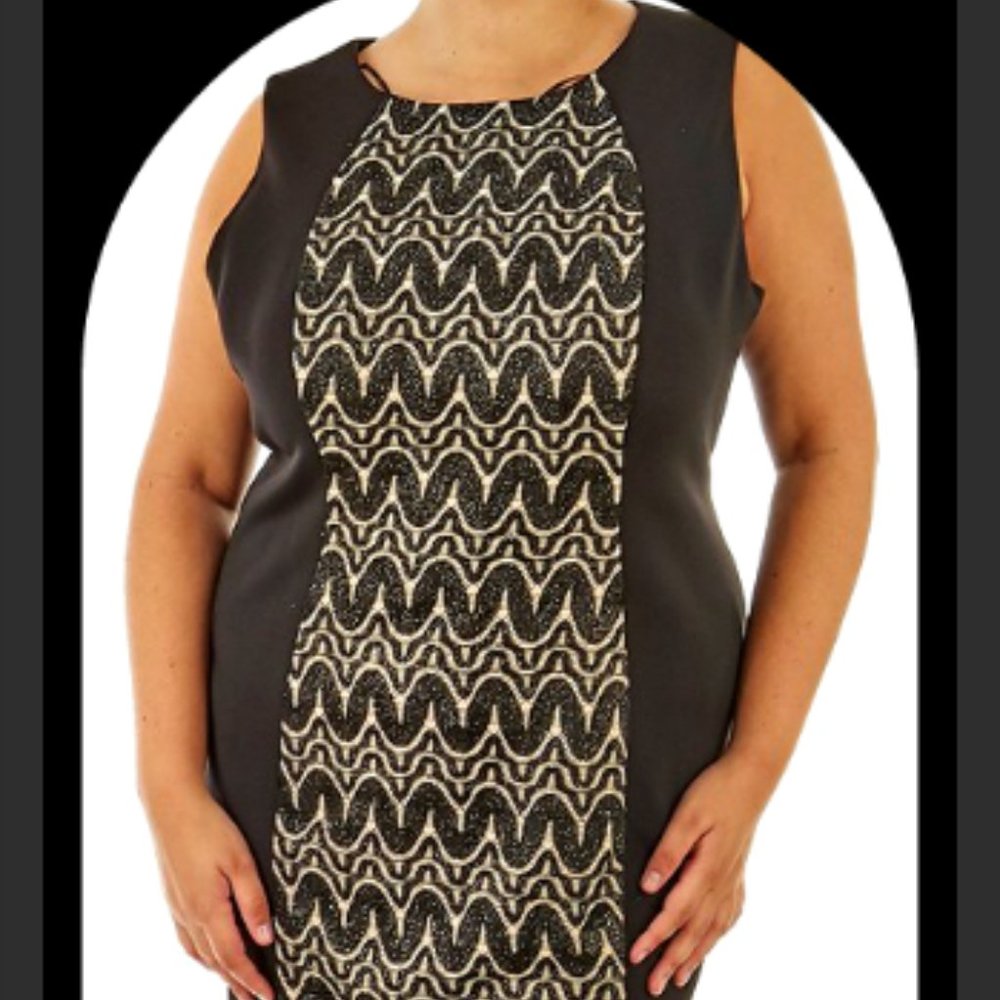 R&M RICHARDS Sheath Dress-22W-Pretty Black/Cream w